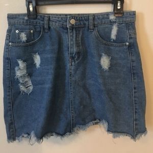 Shein Blue Jean Distressed Skirt with Pockets